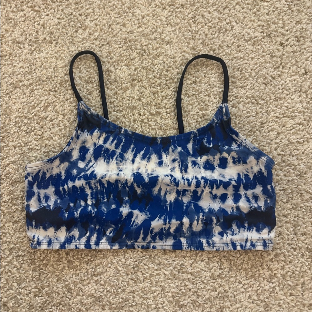 Blue and White Fitted Sleeveless Bathing Suit Top